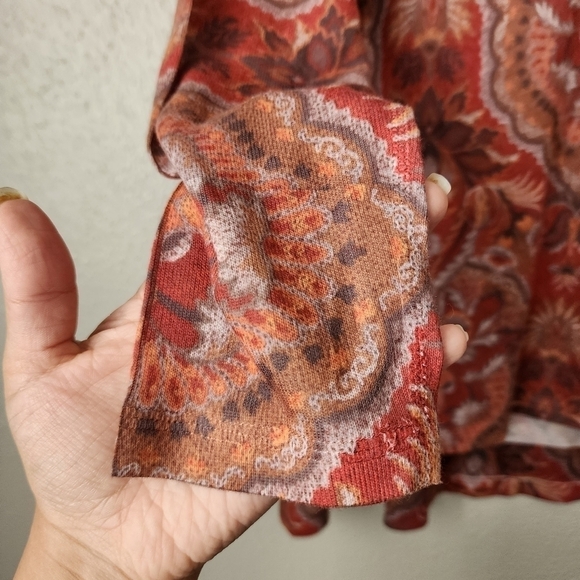 Soft Surroundings Red Paisley Peasant Flowy Long Sleeve Boho Tunic Top L - Picture 7 of 10